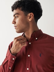 Dark Red Regular Fit Long Sleeve Oxford Shirt - Image 4 of 8