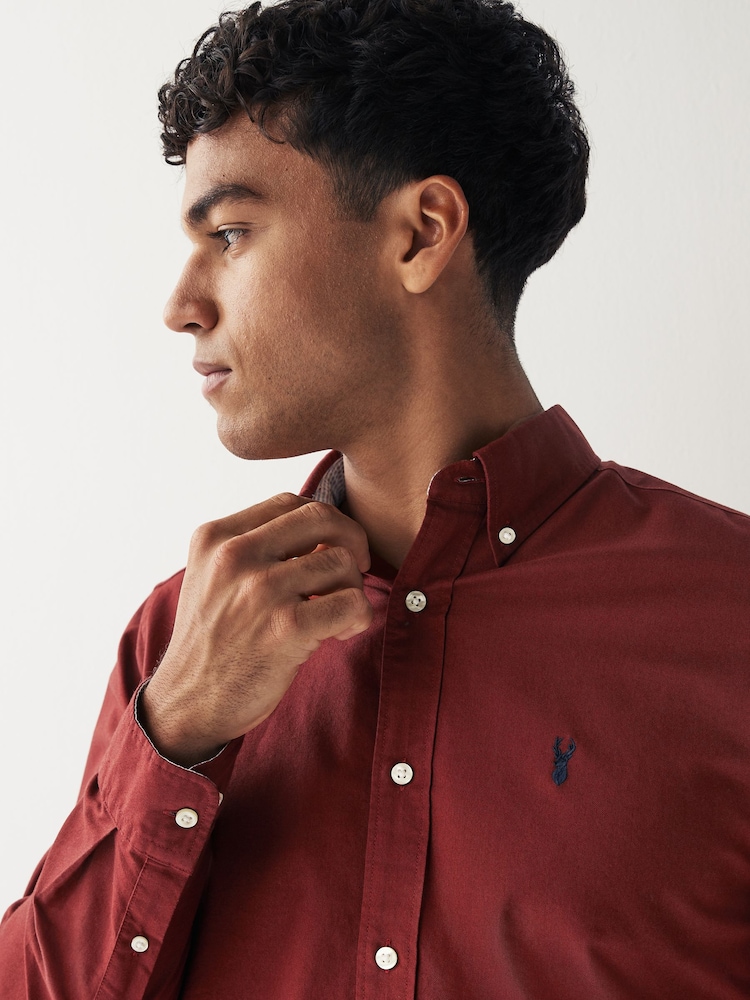 Dark Red Regular Fit Long Sleeve Oxford Shirt - Image 4 of 8