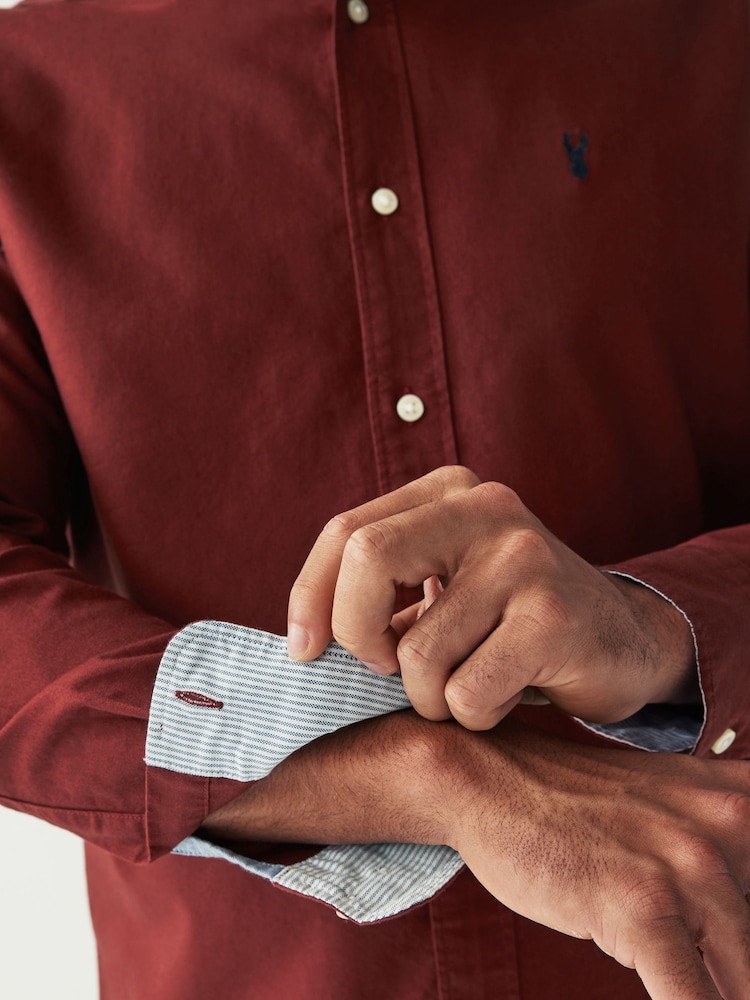 Dark Red Regular Fit Long Sleeve Oxford Shirt - Image 5 of 8