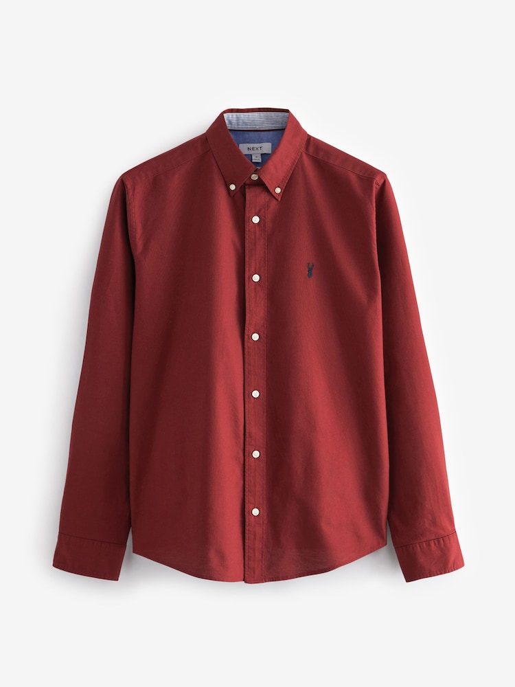 Dark Red Regular Fit Long Sleeve Oxford Shirt - Image 6 of 8