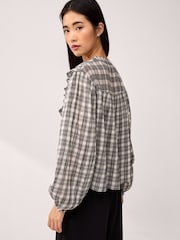 Monochrome Ruffle Check Long Sleeve Blouse - Image 3 of 6