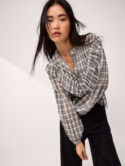 Monochrome Ruffle Check Long Sleeve Blouse - Image 4 of 6