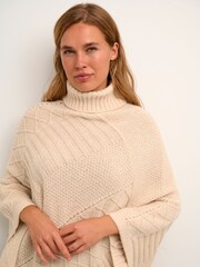 Kaffe Cream Ester Cable Knit High Neck Poncho - Image 4 of 6