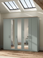 Wiemann Sage Green Truro 5 Door Wood and Mirror Semi Fitted Wardrobe - Image 1 of 4