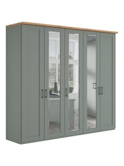 Wiemann Sage Green Truro 5 Door Wood and Mirror Semi Fitted Wardrobe - Image 2 of 4