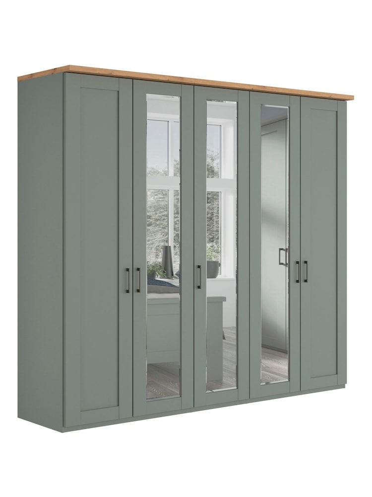 Wiemann Sage Green Truro 5 Door Wood and Mirror Semi Fitted Wardrobe - Image 2 of 4