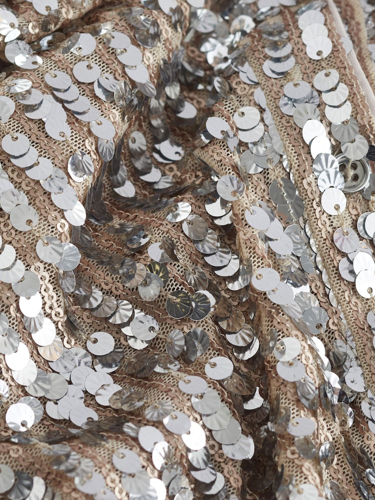 Champagne Gold Long Sleeve Sequin Ruched Shirt - Image 7 of 7