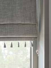 Dark Grey Ready Made Blackout Roman Blind Textured Tassel Edge - Image 1 of 2