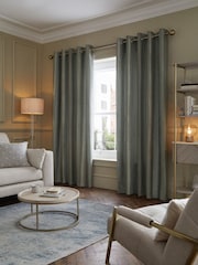 Teal Blue/Bronze Metallic Stripe Eyelet Lined Curtains - Image 1 of 5
