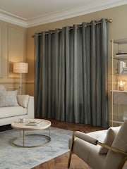 Teal Blue/Bronze Metallic Stripe Eyelet Lined Curtains - Image 2 of 5