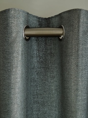 Teal Blue/Bronze Metallic Stripe Eyelet Lined Curtains - Image 4 of 5