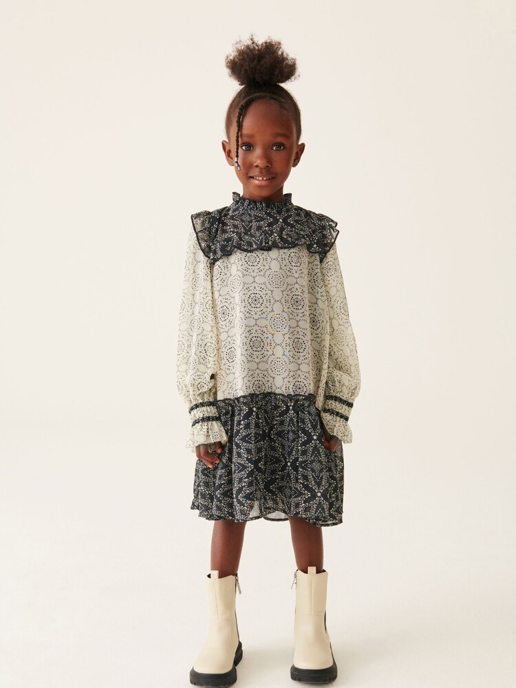 Mint Velvet Black & White Monochrome Mix Dress - Image 1 of 11