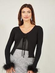 Yumi Ribani bolero z manšetami iz perja - Slika 1 iz 5