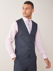 Navy Blue Regular Fit Check Suit Waistcoat - Image 1 of 7