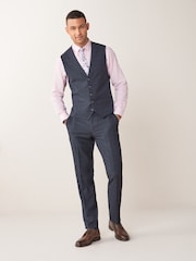 Navy Blue Regular Fit Check Suit Waistcoat - Image 3 of 7