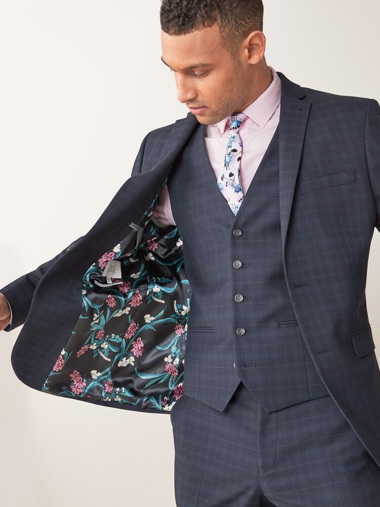 Check Suit Blue Suit Grey Waistcoat Pink Tie Blue Suit Grey