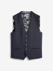 Navy Blue Regular Fit Check Suit Waistcoat - Image 6 of 7
