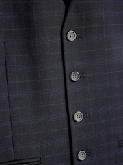Navy Blue Regular Fit Check Suit Waistcoat - Image 7 of 7