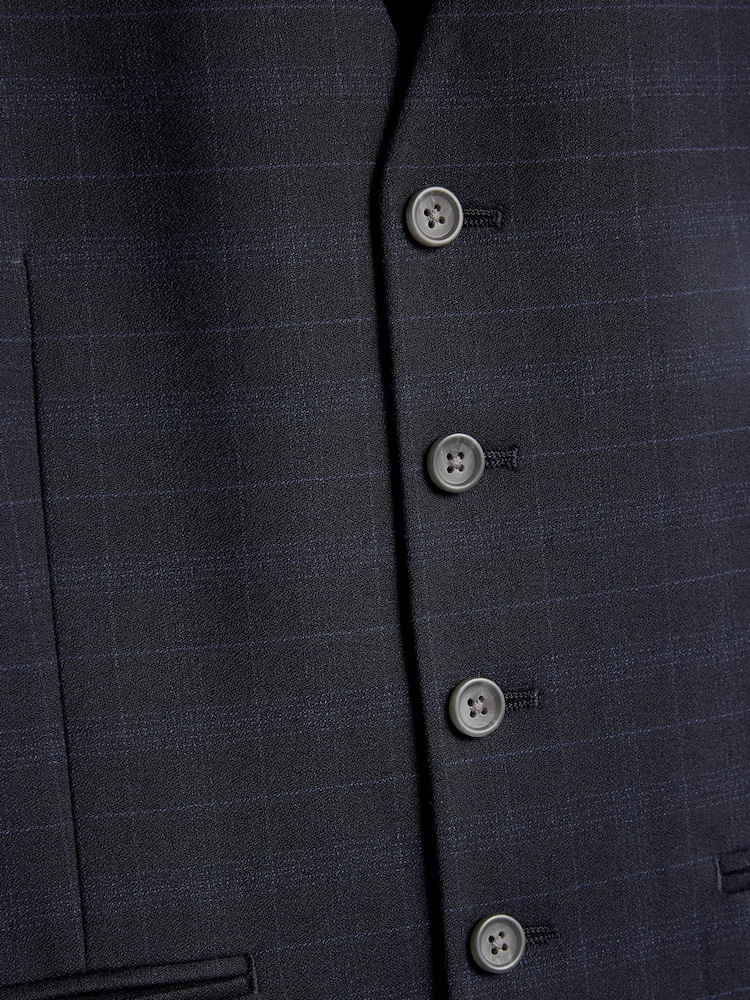 Navy Blue Regular Fit Check Suit Waistcoat - Image 7 of 7