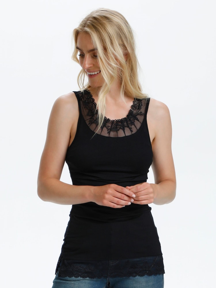 Cream Florence Lace Edge Black Tank Top - Image 1 of 7