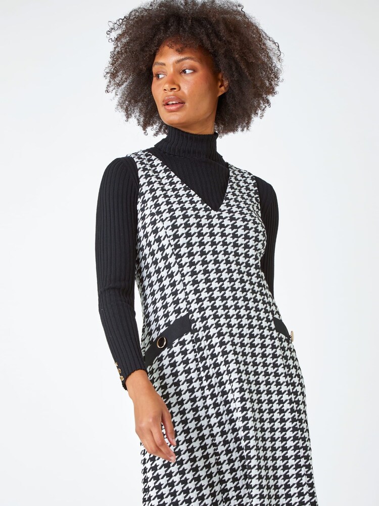 Dusk Black Sleeveless Houndstooth Stretch Dress - Image 1 of 5