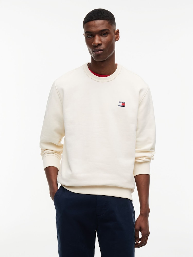 Tommy Jeans Cream Badge Brushed Terry Sweatshirt - Image 1 of 5