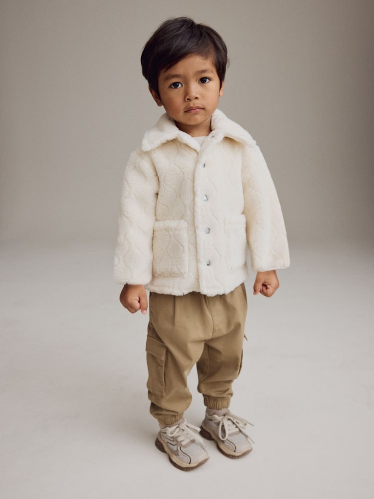 Ecru White Check Borg Fleece Shacket (3mths-7yrs) - Image 1 of 3