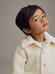 Ecru White Check Borg Fleece Shacket (3mths-7yrs) - Image 2 of 3