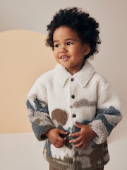 White Scenic Print Borg Fleece Shacket (3mths-7yrs) - Image 1 of 9