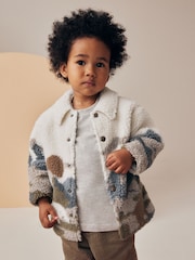 White Scenic Print Borg Fleece Shacket (3mths-7yrs) - Image 2 of 9