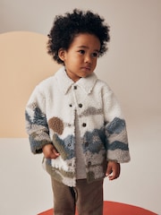 White Scenic Print Borg Fleece Shacket (3mths-7yrs) - Image 5 of 9
