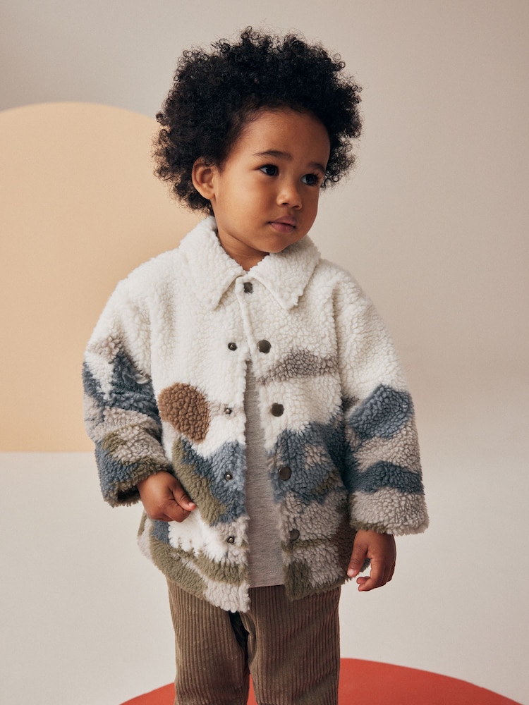 White Scenic Print Borg Fleece Shacket (3mths-7yrs) - Image 5 of 9