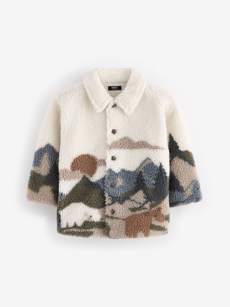 White Scenic Print Borg Fleece Shacket (3mths-7yrs) - Image 7 of 9