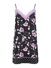 Pour Moi Black Luxe Satin Print Mix Chemise - Image 4 of 5
