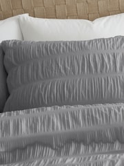 Catherine Lansfield Grey Seersucker Easy Care Duvet Cover Set - Image 2 of 4