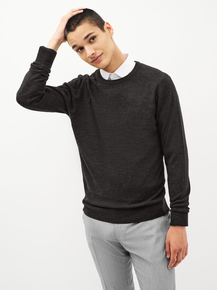 Dark Grey - Crew Neck - Regular Soft Touch Knit Jumper - Image 1 of 6 Dark Grey - Crew Neck - Regular Soft Touch Knit Jumper - Image 1 of 6