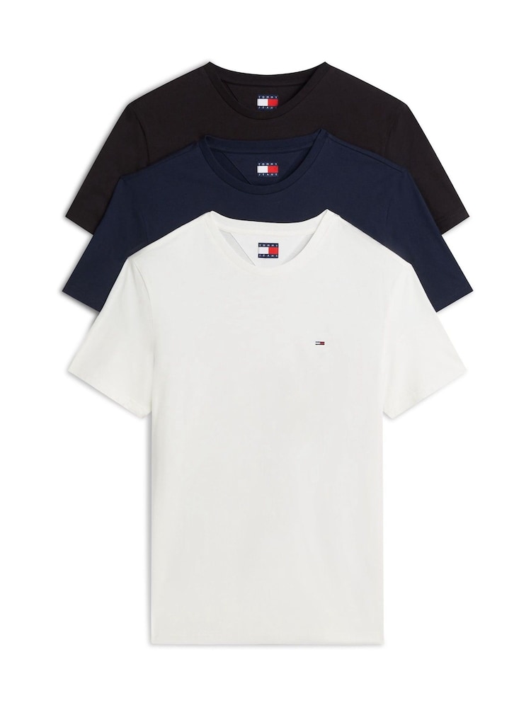 Tommy Jeans Black 3-Pack Tommy Flag Extra Slim T-Shirt - Image 1 of 6 Tommy Jeans Black 3-Pack Tommy Flag Extra Slim T-Shirt - Image 1 of 6