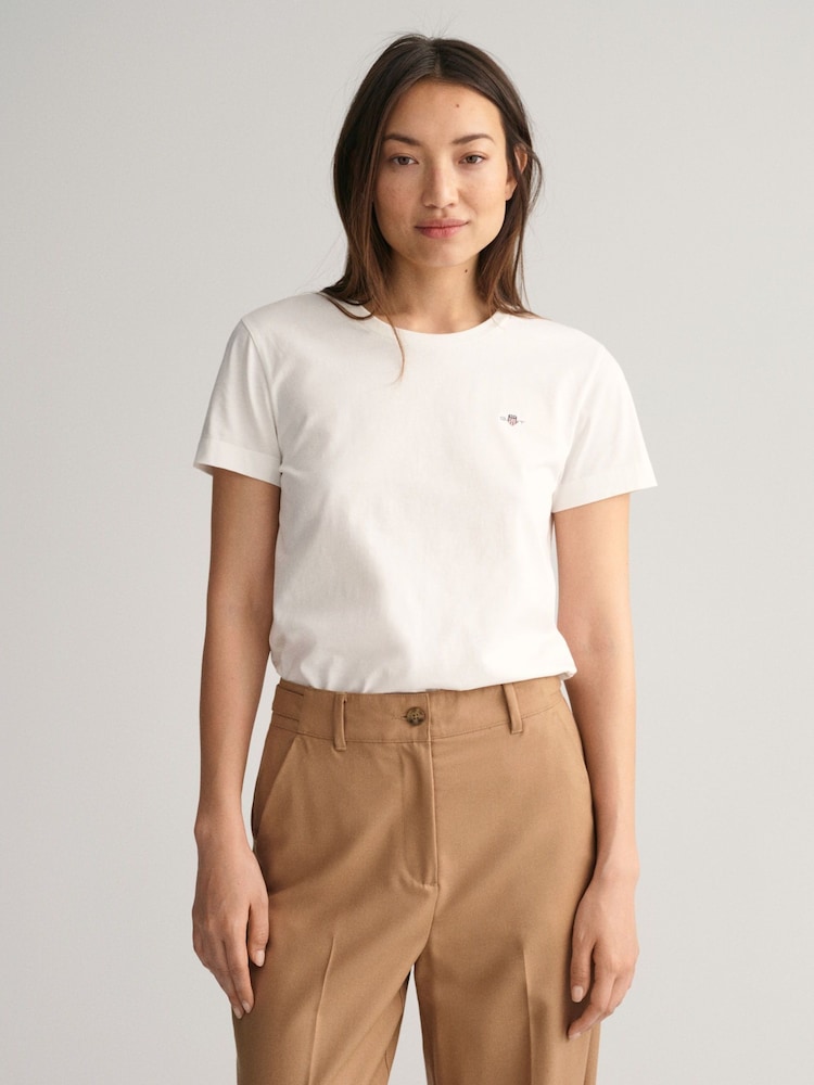 GANT White Original Shield Logo 100% Cotton T-Shirt - Image 1 of 6