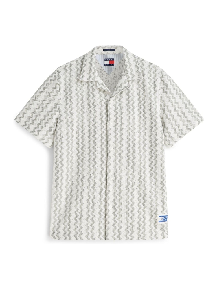 Tommy Jeans Green Regular Fit Textured Short Sleeve Shirt - Image 6 of 6