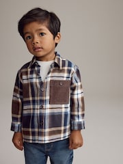 Navy/Brown Check Shirt Long Sleeve Check 100% Cotton Shirt (3mths-7yrs) - Image 1 of 11