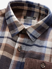 Navy/Brown Check Shirt Long Sleeve Check 100% Cotton Shirt (3mths-7yrs) - Image 10 of 11
