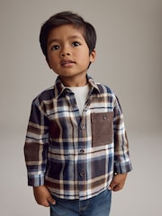 Navy/Brown Check Shirt Long Sleeve Check 100% Cotton Shirt (3mths-7yrs) - Image 2 of 11