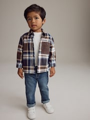 Navy/Brown Check Shirt Long Sleeve Check 100% Cotton Shirt (3mths-7yrs) - Image 3 of 11