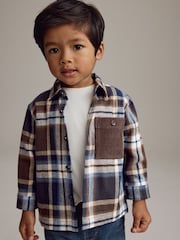 Navy/Brown Check Shirt Long Sleeve Check 100% Cotton Shirt (3mths-7yrs) - Image 5 of 11