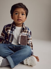 Navy/Brown Check Shirt Long Sleeve Check 100% Cotton Shirt (3mths-7yrs) - Image 6 of 11
