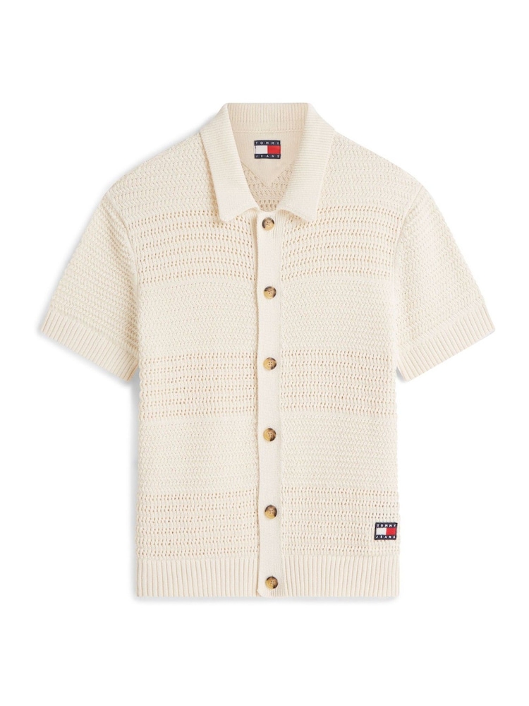 Tommy Jeans Cream Tommy Badge Woven Short Sleeve Shirt - Image 5 of 5