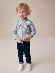 Blue Long Sleeve Printed Christmas 100% Cotton Shirt (3mths-7yrs) - Image 2 of 7