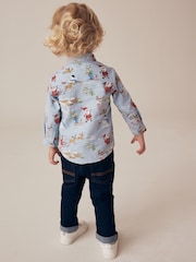 Blue Long Sleeve Printed Christmas 100% Cotton Shirt (3mths-7yrs) - Image 3 of 7
