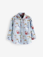 Blue Long Sleeve Printed Christmas 100% Cotton Shirt (3mths-7yrs) - Image 5 of 7