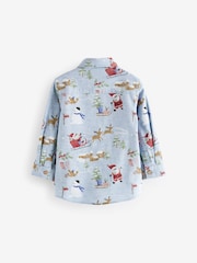 Blue Long Sleeve Printed Christmas 100% Cotton Shirt (3mths-7yrs) - Image 6 of 7